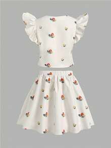 Young Girl Casual Round Neck Ditsy Floral Sleeveless Top And Mini Skirt Set,Elegant 2-Piece Outfit For School,Parties,Gatherings,Spring/Summer - Multicolor - View 5