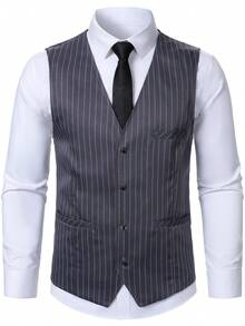 Manfinity Mode Men's Fashion Business Commute Striped Print Suit Vest - Grey - View 4