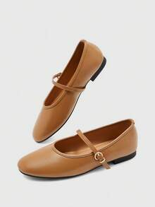 CUCCOO BIZCHIC Zapatos Mary Jane para mujer con cuero suave y escote bajo. - Caqui - Ver 5