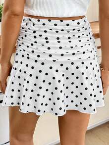 SHEIN Chân váy xếp ly họa tiết chấm bi thời trang dành cho bà bầu, đa năng, thích hợp cho kỳ nghỉ. - Đen và trắng - Xem 4