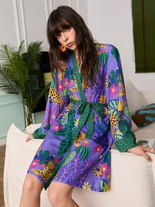 Chillnights Jeune robe courte chic et énergique à imprimé léopard et floral pour femmes - Multicolore - Voir 3