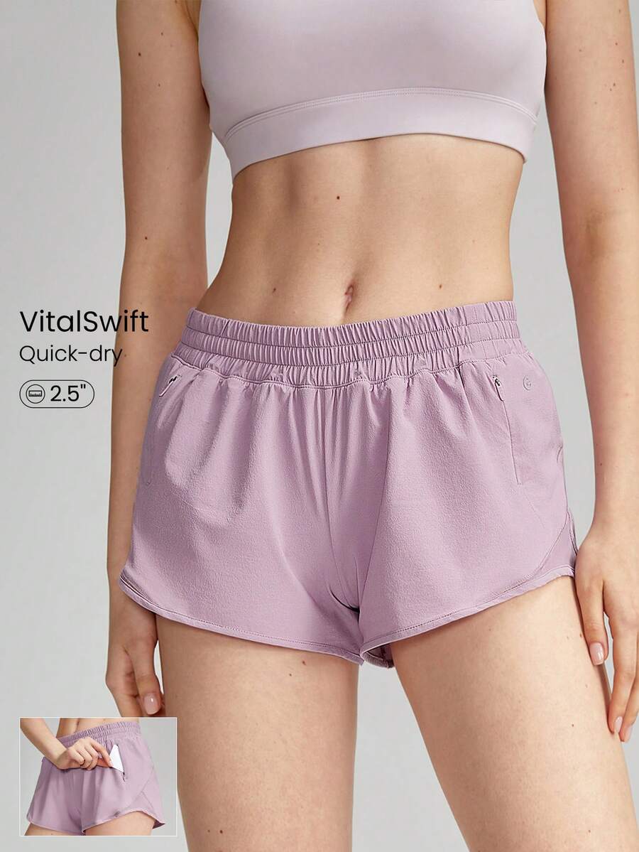 GLOWMODE 2.5" Stay Cool Quick-Dry Lightweight Zipper Pockets Reflective Strips Low Waist Active Running Shorts With Built-In Deodorant Underwear Jogging Training Gym Workout Wear - Purple - View 1