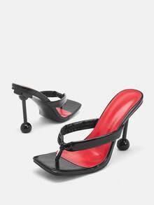 Glitzique Giày sandal cao gót hở gót màu đen họa tiết hình chóp dành cho nữ, sandal cao gót dự tiệc sang trọng. - màu đen - Xem 5