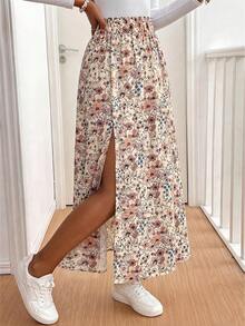 SHEIN PETITE CURVE Chân váy dài cỡ lớn màu đen in hoa phong cách Bohemian, kiểu dáng retro, thích hợp cho kỳ nghỉ, lễ hội âm nhạc, du lịch biển, quà tặng cho mẹ, phù hợp cho mọi mùa. - Nhiều màu - Xem 3