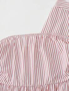 Resyla 2pcs/Set Summer Striped Ruffle Hem Tube Top And Pants - Pink - View 5