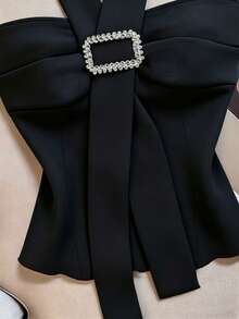 Franclia Women's Casual Solid Color Rhinestone Decor Halter Neck Elegant Camisole - Black - View 3