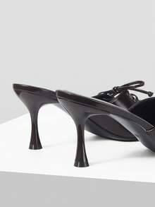 Mnmlis Giày cao gót Mullers French Stiletto Half-Tray mũi nhọn buộc dây bằng da bóng màu đen, thích hợp cho việc đi làm. - màu nâu - Xem 4