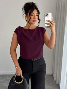 Elenzga Áo sơ mi không tay màu be chất liệu lanh pha cotton, có dây buộc vai: Thích hợp cho kỳ nghỉ, phong cách đường phố, phù hợp cho công sở - Áo cỡ lớn cho mùa xuân và hè. - Màu Đỏ Sâu - Xem 1
