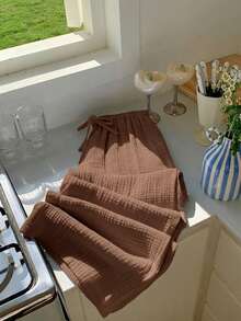 Comfortcana 大码巧克力棕色休闲抽绳腰带纹理裤 - 巧克力棕 - 查看 6