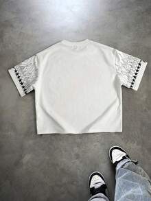 ROMWE MEN Street Life Men's Heavyweight Boxy Fit Slogan Print T-Shirt - White - View 2