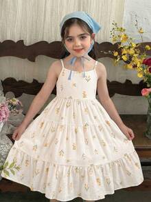 LMoss Kids Young Girl Ditsy Floral Tie Bow Ruffle Hem Dress, Suitable For Holiday & Travel Young Girls Dresses Kids Summer Dresses - Multicolor - View 8