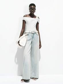 Lumivelle Áo kiểu nữ trễ vai nhún bèo, thích hợp mặc hàng ngày và đi làm, mùa hè. - trắng - Xem 2