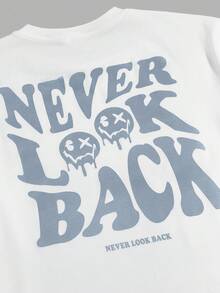 SWAVVY Conjunto de verano para parejas con camiseta con eslogan y gráfico de dibujos animados, y pantalones cortos con cordón en la cintura - Azul y blanco - Ver 5