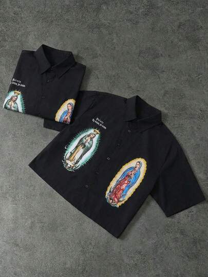  PAVTROS Manfinity Streetrush Men's Retro Graphic Short Sleeve Shirt, Vintage Pattern, Personality Fashion, Eye-Catching Modern, Blending Modern And Retro Style, Avant-Garde Men's Fashion, Suitable For University Campus, Gift For Him, World Cup Gift. Suitable For Casual, Streetwear, Outdoor Activities, Theme Parties, Etc.