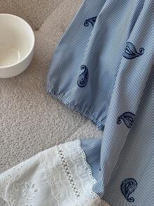 Franclia Chemise décontractée à manches courtes avec imprimé cachemire et torsade devant - Bleu azur - Voir 6