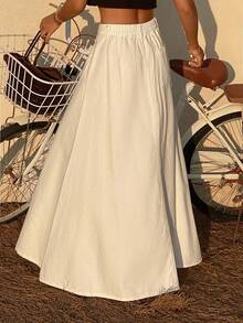 DAZY 女士A字收腰休闲牛仔迷你裙，度假风，春夏款 - 白色 - 查看 4