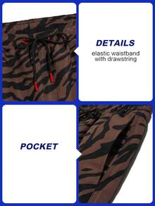 Azuldrift Shorts de playa con cordón en la cintura con estampado de cebra para hombres - Marrón - Ver 7