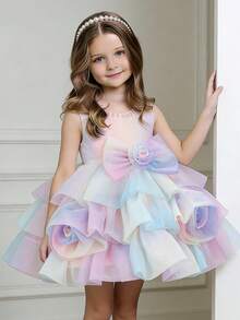 Glamorique Kids Robe de princesse en tulle pour filles, jupe bouffante, robe de demoiselle d'honneur pour anniversaire, costume de danse pour enfants - Rose bonbon - Voir 5