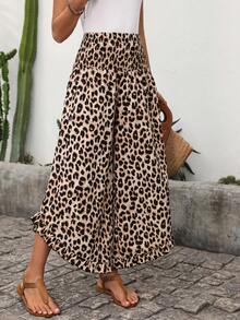 EMERY ROSE Women's Casual Leopard Print Wide Leg Pants With Ruffle Hem, Summer - Multicolor - View 6