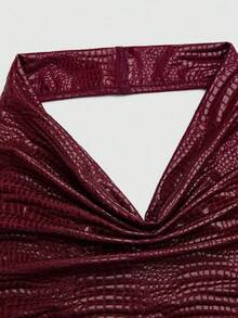 Sweetra Nueva camiseta corta casual con pliegues, sin espalda y sin mangas, ajustada. Adecuada para la calle, estilo Y2K, fiestas, citas y otras ocasiones - Burdeos - Ver 4