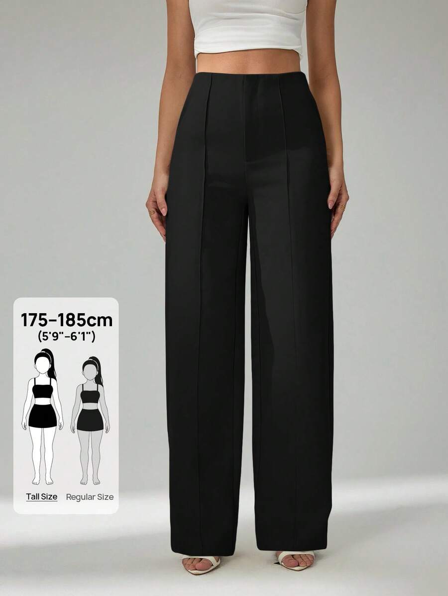 SHEIN Tall 夏季女士淺米色西裝長褲，通勤優雅約會款，適合高個女性 - 黑色 - 查看 1