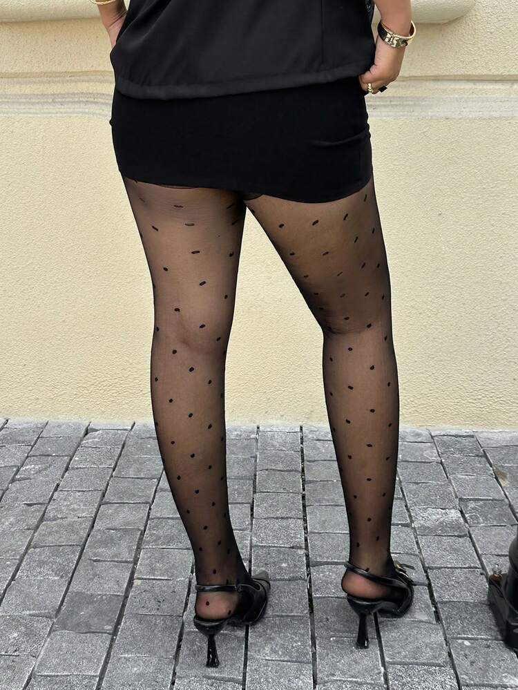 Dazy Plus Sexy Floral Polka Dot Sheer Mesh Plus Size Leggings For Women