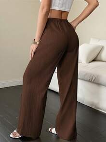 Flirla Tall Women's Pants, Textured Fabric, Waist Tie Fall Cloth For Women - Brown - View 2