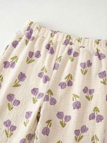 SHEIN LMoss Kids Bộ đồ bé gái gồm áo hai dây và quần dài họa tiết hoa nhí xếp nếp, thích hợp cho kỳ nghỉ. - Nhiều màu - Xem 10