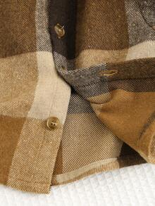 SHEIN Baby Boy/Girl Casual Plaid Patchwork Woven Cardigan Shacket - Khaki - View 7