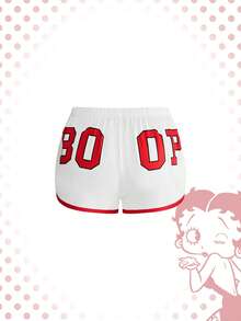 Betty Boop | ROMWE Bộ đồ ngủ thường ngày in kỹ thuật số IP Collab gồm áo hai dây và quần short viền tương phản. - trắng - Xem 8