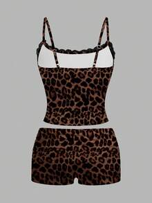SHEIN EZwear 2pcs Lace Camisole And Pleated Shorts Set, Suitable For Summer,Vacation Outfits Women - Multicolor - View 2