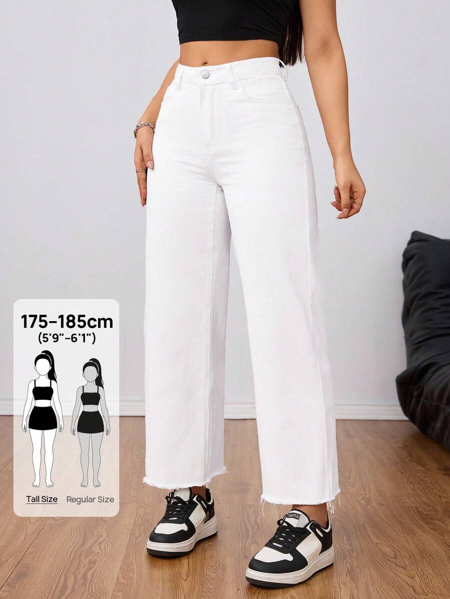 SHEIN Tall Women's Simple Solid Color Casual Everyday Denim Jeans - White - View 1