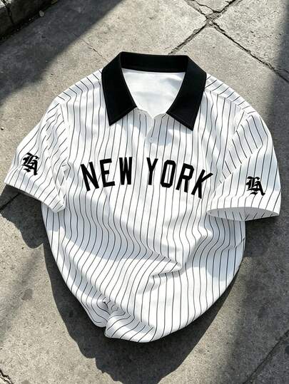 Manfinity EMRG 男士字母条纹短袖休闲Polo衫