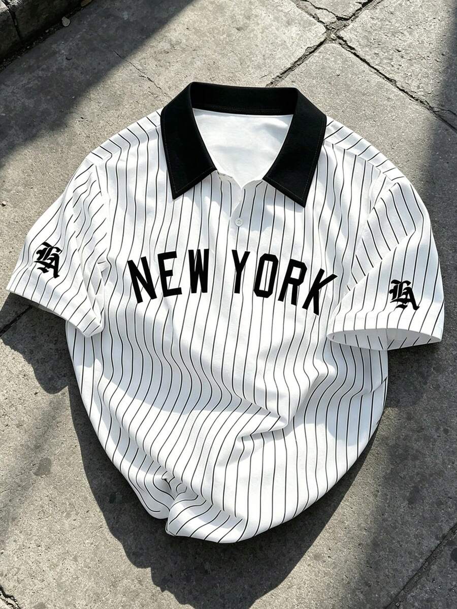 Manfinity EMRG 男士字母条纹短袖休闲Polo衫 - 彩色 - 查看 1