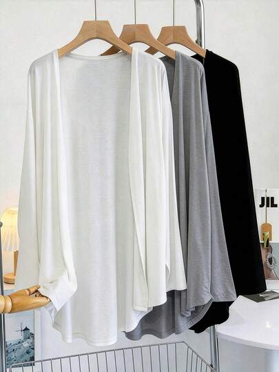 SHEIN Franclia Áo khoác nữ dáng dài mỏng, tối giản, màu trơn, vạt cong nhẹ, tay dài, thích hợp mặc ở nhà.