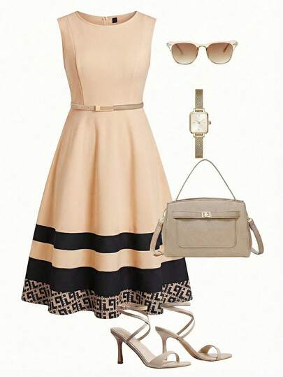Ellevyn Vestido de mujer con elegante combinación y colores contrastantes, vestidos de verano para mujeres