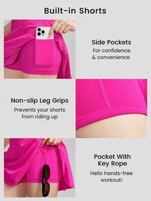 GLOWMODE Gonna sportiva con vita obliqua e pantaloncino integrato per evitare esposizioni - Rosa - Visualizzare 3