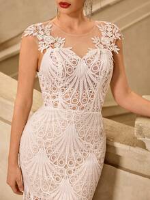 Coutiva Women's Elegant Fitted Dress With Applique Design, Suitable For Weddings, Birthday Parties, Back To School Events, And Graduation Ceremonies Elegant Off-Shoulder Sequin Tassel Decor Fishtail Party Dress Women's Sequin Mermaid Formal Evening Gown One Shoulder Formal Dress Purple Women Evening Dress Gowns Glamorous Dress Dress Elegant Gala Dress Elegant Valentines Dress Elegant Dress Sequin Dress Pink Red Dress Floral Dress Valentines Dress Elegant Dress Sequin Dress Floral Dress Luxury Graduation Ceremony, School Opening, Music Festival, Birthday Party, Wedding, Afternoon Tea Gathering, Ball - White - View 2