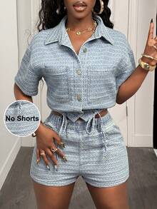 Slaydiva 大码夏季休闲抽绳下摆短款牛仔上衣 - 淺色水洗藍 - 查看 1