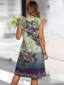 EMERY ROSE Plus Size Women's Floral Print V-Neck Sleeveless Dress For Vacation,Stylish Tank Dress,Fashion Summer Dresses Sundress Beach Women Outfit - Multicolor - View 2