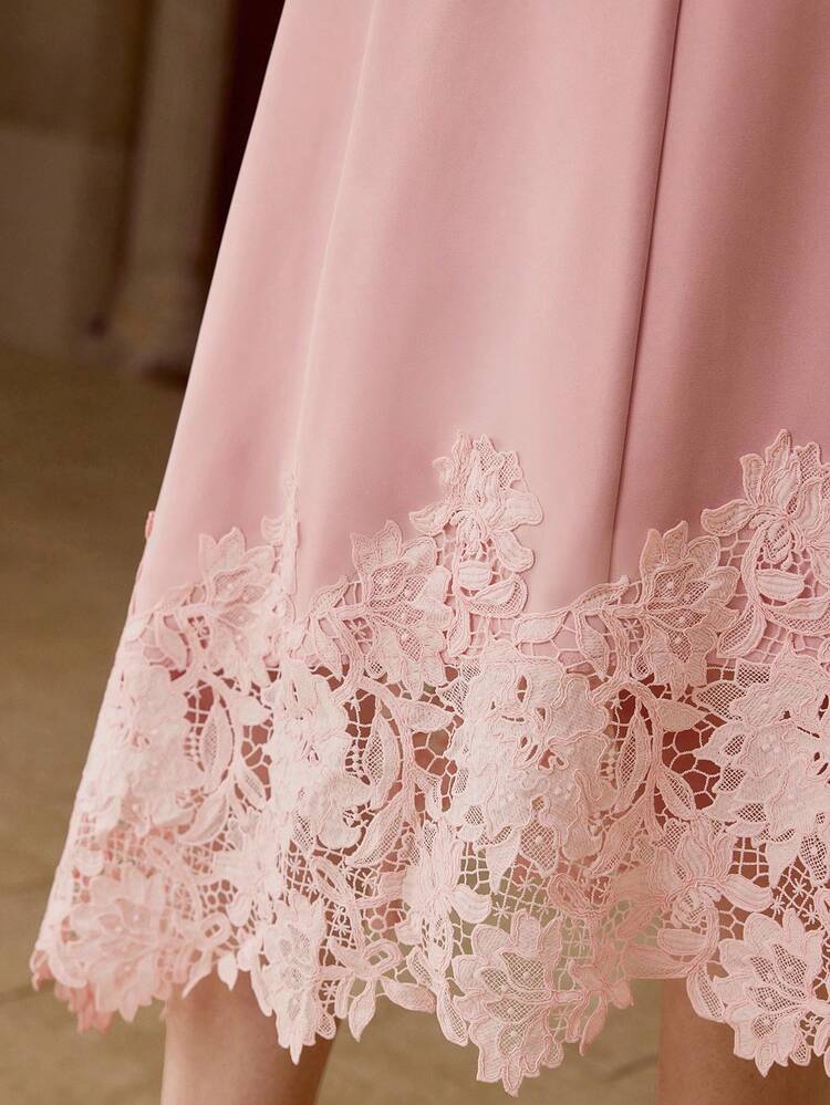 SOLID LACE ASYMMETRICAL HEM SLEEVELESS MIDI DRESS