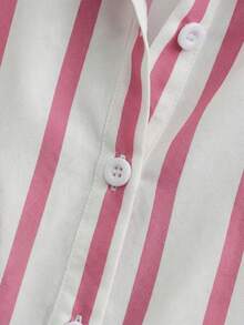 Plus Size Women Striped Short Sleeve Single-Breasted Casual Shirt - Multicolor - View 5