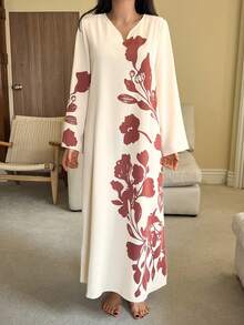 DAZY Floral Pattern Loose 3/4 Sleeve Dress, Spring Outfit, Women Sleepwear Dress - White - View 5