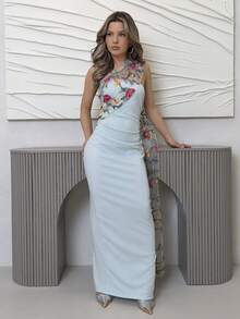 Jemour 女士优雅刺绣网眼连衣裙 - 薄荷綠 - 查看 5