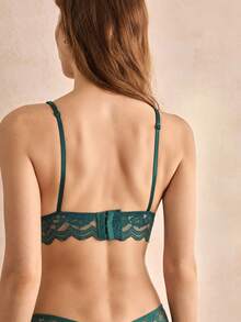 Charlaine Floral Lace Scallop Trim Lingerie Bralette - Dark Green - View 3