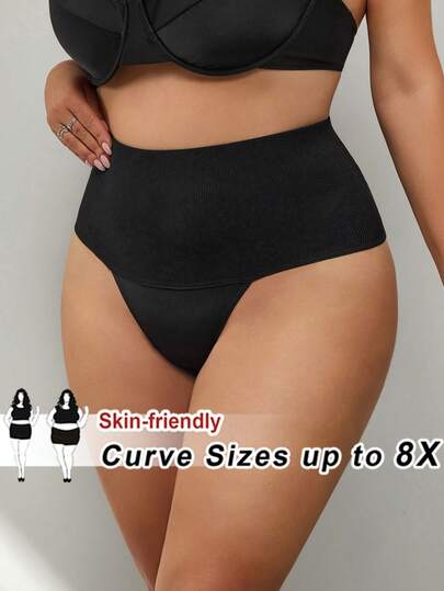 SHEIN CURVE+ Women's Solid Color High-Waisted Tummy Control Pants