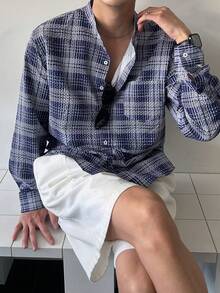 DAZY Textured Plaid Pattern Long Sleeve Shirts For Men, Spring/Summer - Multicolor - View 4