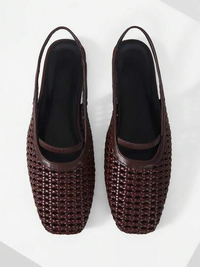 Mnmlis Exquisite Woven Hollow Flat Women's Shoes, Fashionable And Comfortable, Square Toe Elegant Flat Shoes