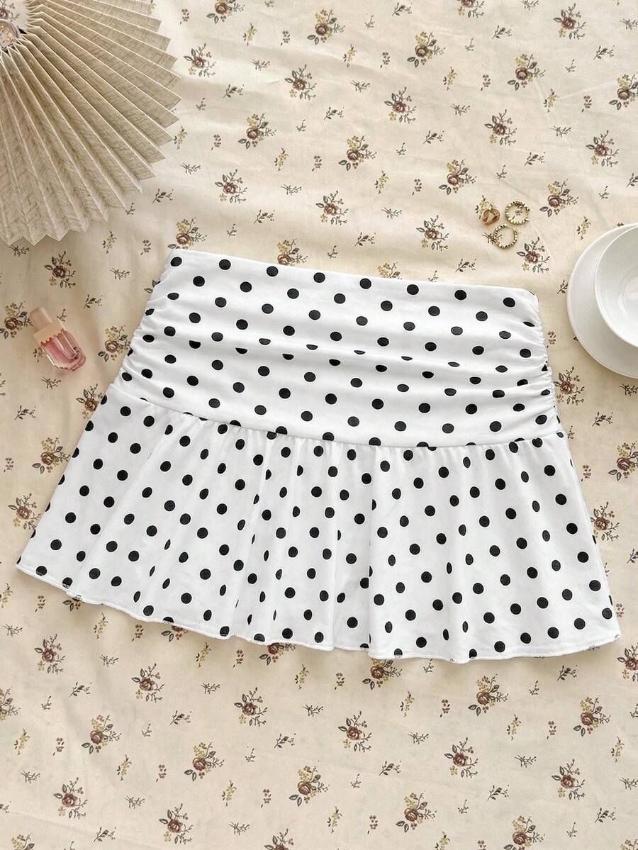 Random 3items,Send 1item Teen Girls White Knit Hollow Textured Ruched A-Line Mini Skirt,Black And White,Summer,Fairy Girly Style Casual Vacation Wear - Black and White - View 1