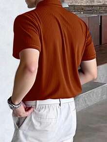 JOLTRO Camisa polo de manga corta a rayas casual y versátil para hombres, adecuada para ir al trabajo, uso diario y actividades al aire libre - Naranja - Ver 2